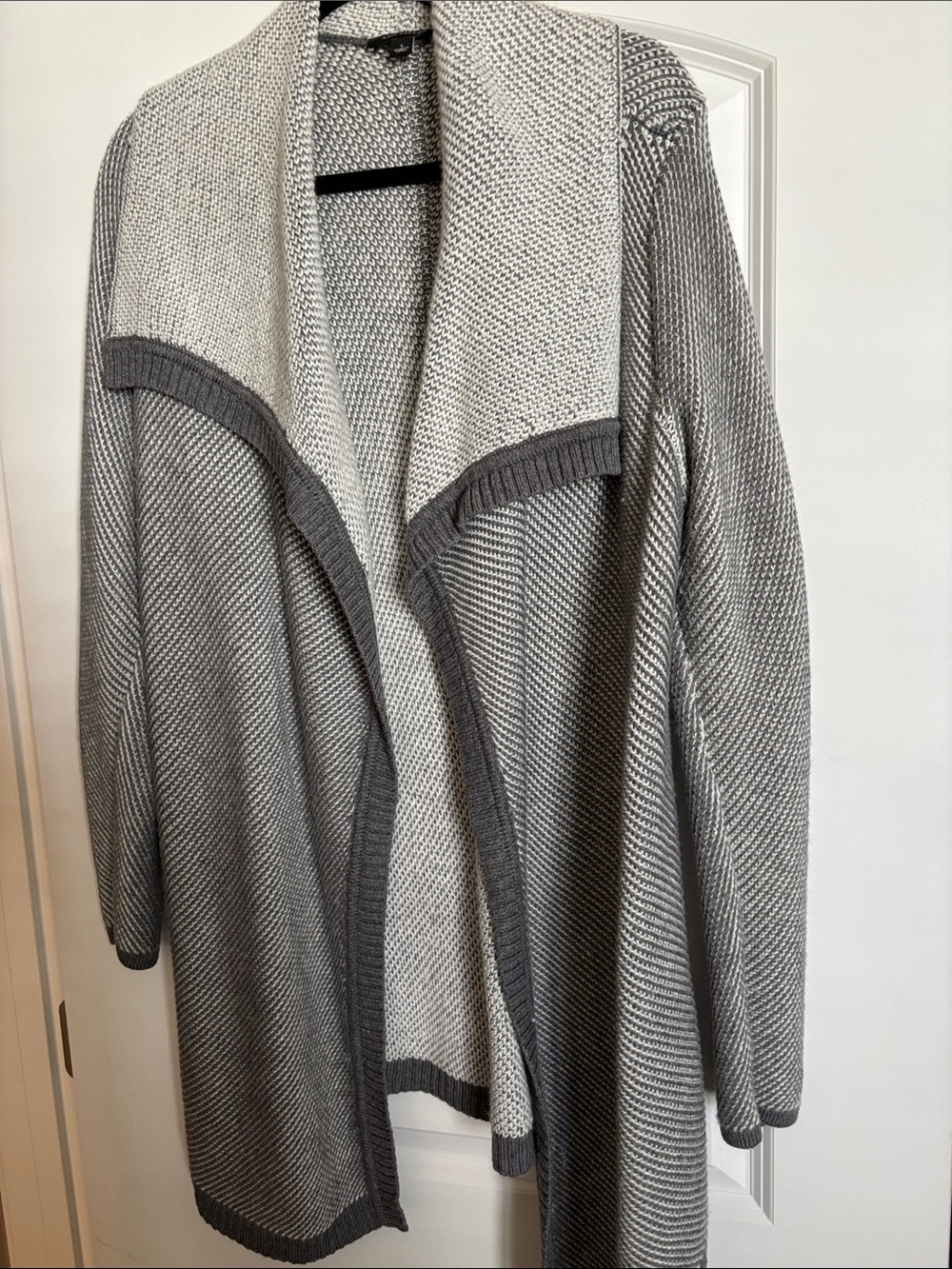 Ann Taylor Gray and Cream Open-Front Knit Cardigan